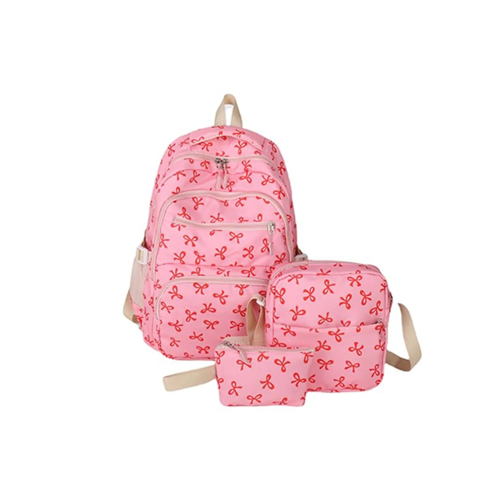 Korean Fashion Bow-Print Backpack Set — Lightweight 3-Piece Student Schoolbag for Girls