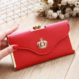 Women’s Crown Style Long Wallet – Elegant PU Leather Hasp & Zipper Clutch with Coin Pocket, Card Holder & Portable Design