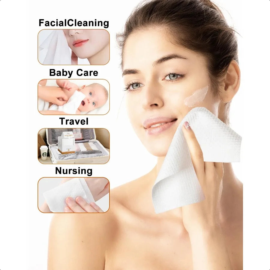 Disposable Face Towels – Biodegradable, Extra Thick & Soft Plant Fiber Facial Washcloths for Cleansing & Skincare