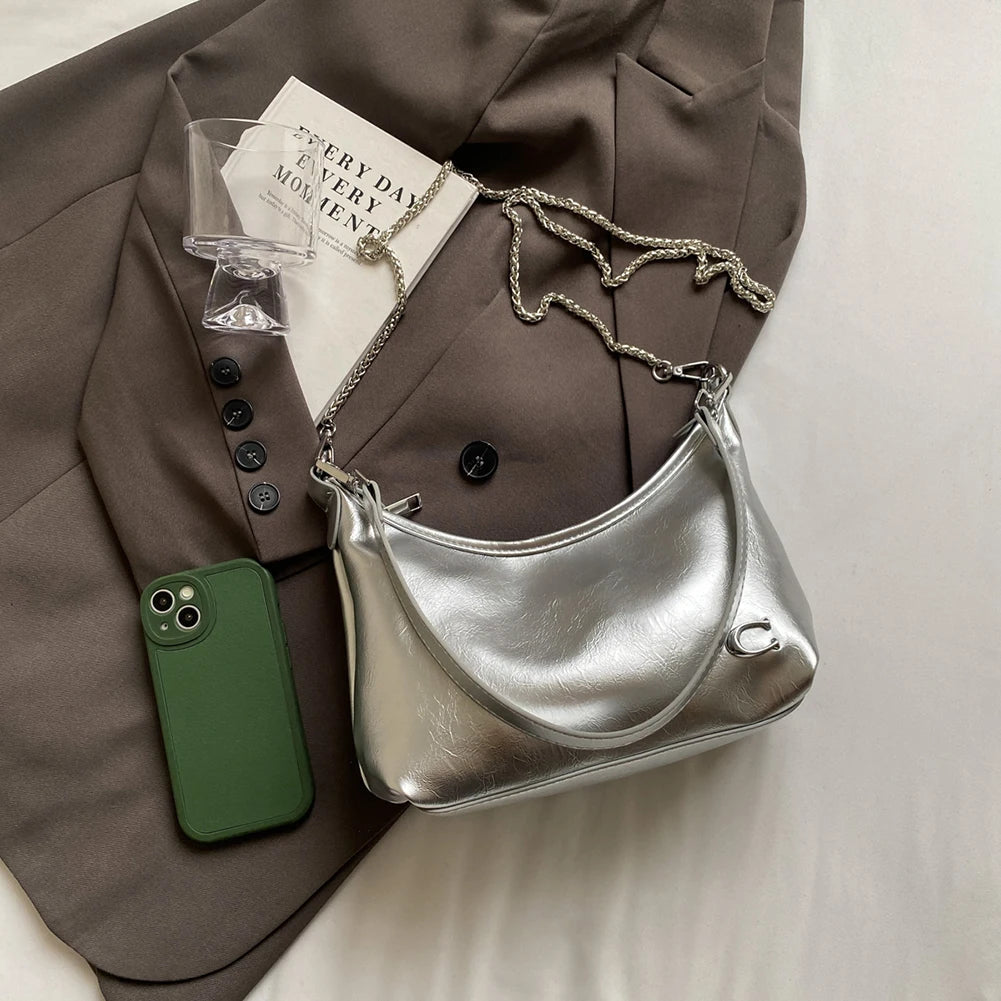 Women’s PU Leather Casual Tote & Chain Sling Bag – Large-Capacity Under-Arm Satchel with Multi-Pockets