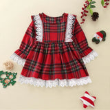 Red Plaid Lace & Ruffle Long-Sleeve Tutu Party Dress for Baby Girls – Christmas Outfit