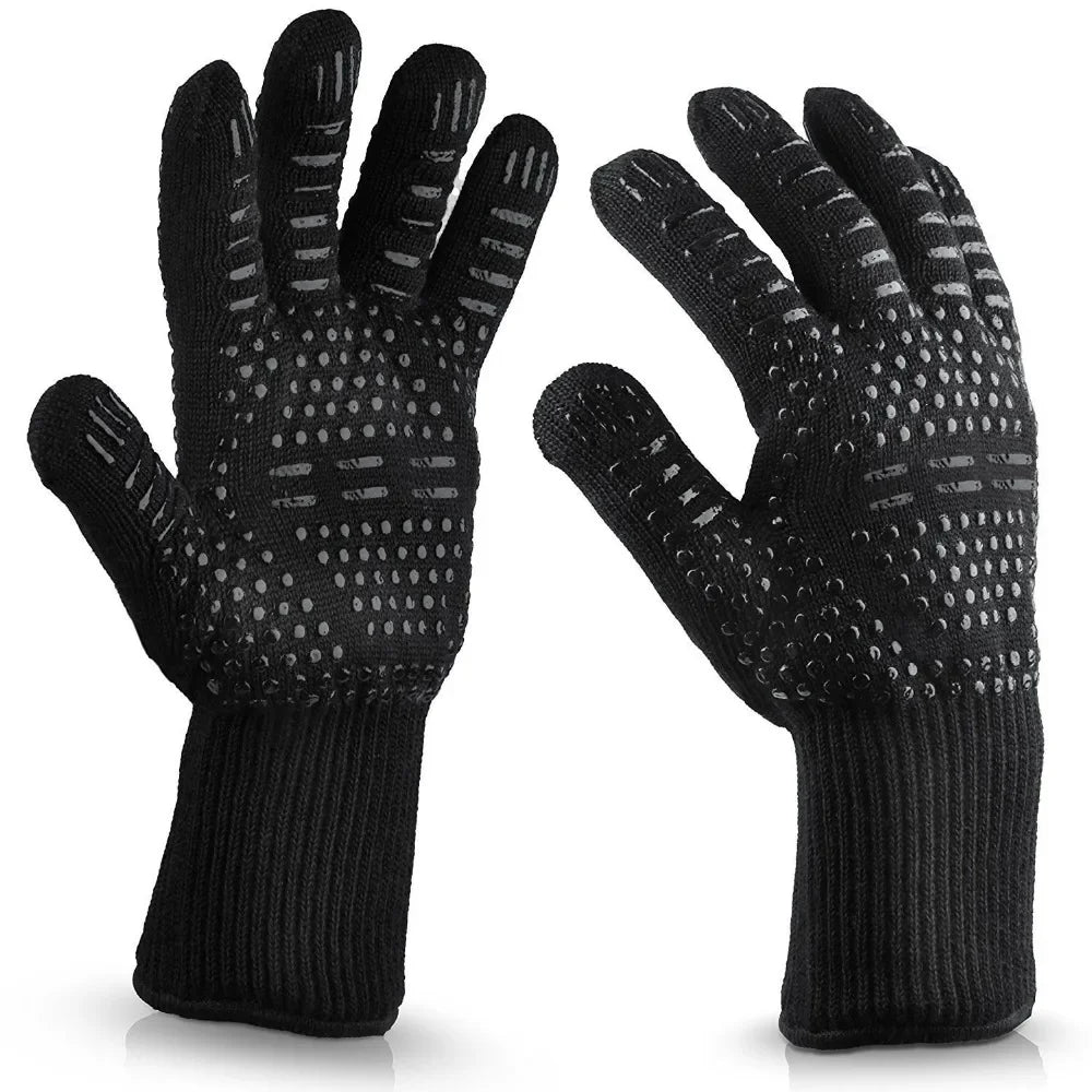 “1–2PCS BBQ Heat-Resistant Gloves – 300–500°C Aramid Safety Gloves with Cotton Lining for Grilling, Baking & Kitchen Use”