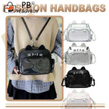 Cute Cat PU Crossbody Bag — Adjustable Strap Shoulder Purse with Clear Pocket for Women & Girls