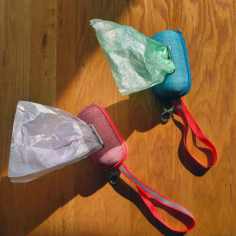 Portable Dog Poop Bag Dispenser – Pet Waste Bag Holder with Rope Clip & Refill Bags for Easy Cleanup on Walks