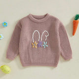 Toddler Kids Bunny Embroidered Long-Sleeve Knit Sweater – Easter Casual Jumper for Girls & Boys