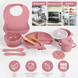 Silicone Baby Feeding Set – 15 Pcs Baby Weaning Essentials with Suction Bowl, Divided Plate, Bib, Cup, Spoons & Teething Toys