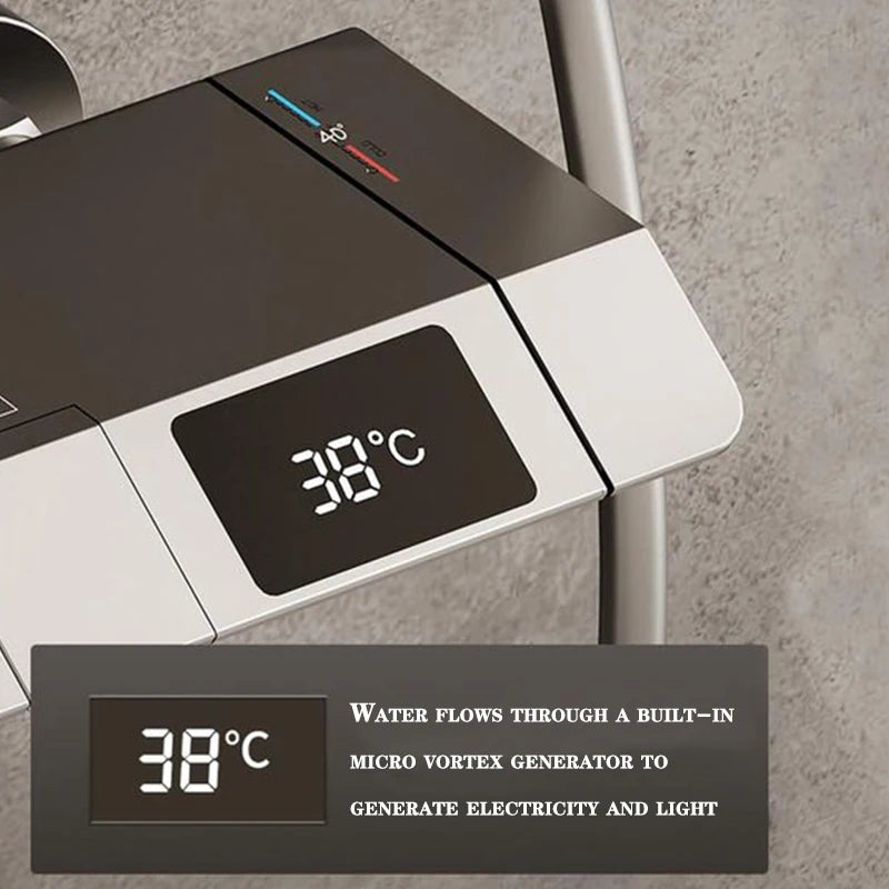 Grey Smart Digital Display Shower Faucet Set – Piano-Style Rainfall Bathroom System
