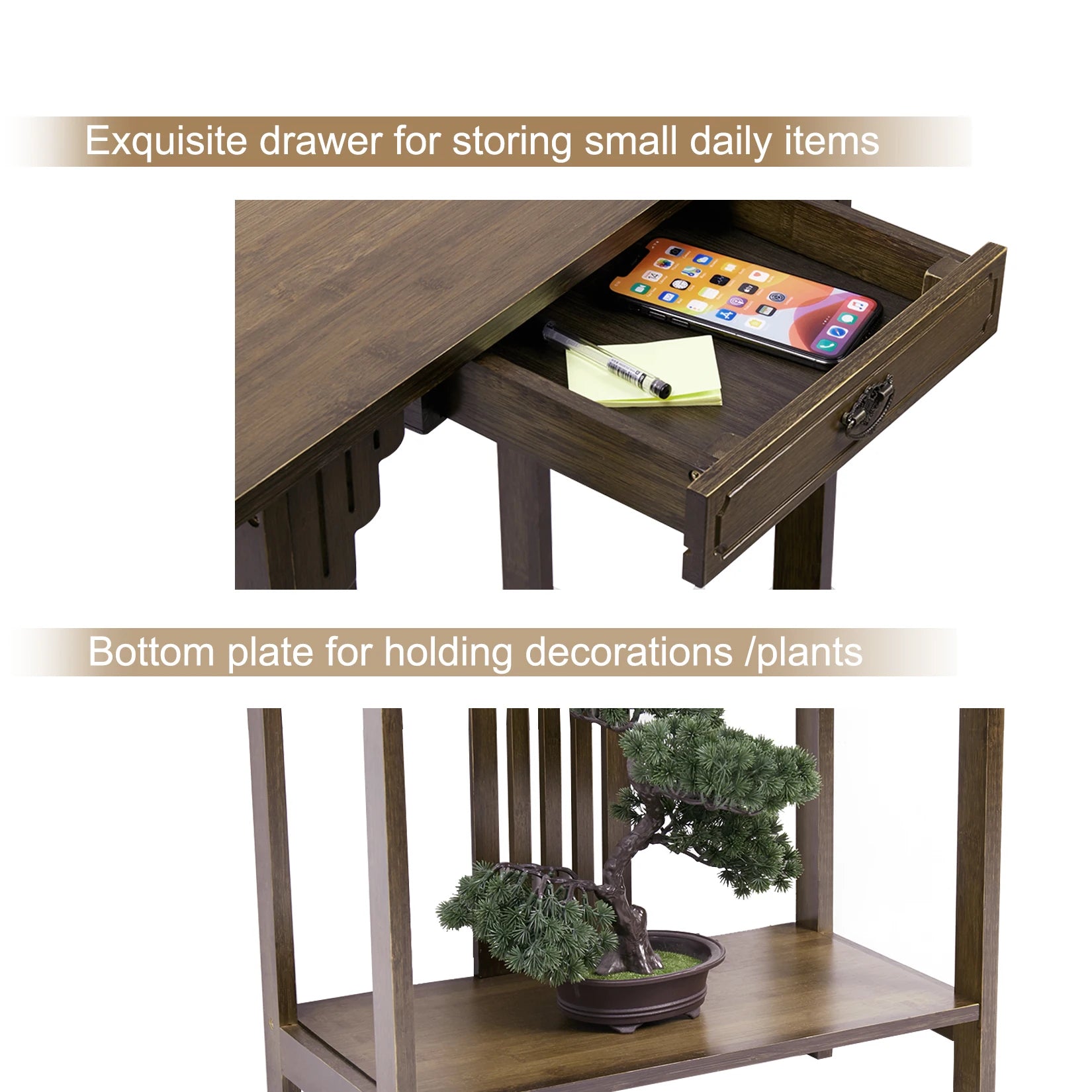 Chinese Style Hall Console Table – Solid Wood Entryway Accent Table with Drawer & Storage Shelf 🪵🏠