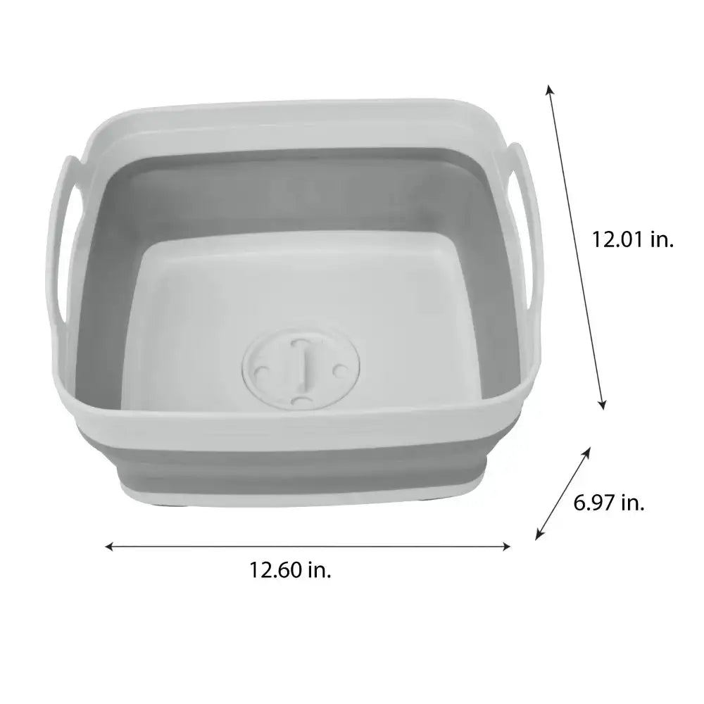“Self-Draining Collapsible Plastic Wash Basin with Strainer – Foldable Gray Laundry & Camping Basin”
