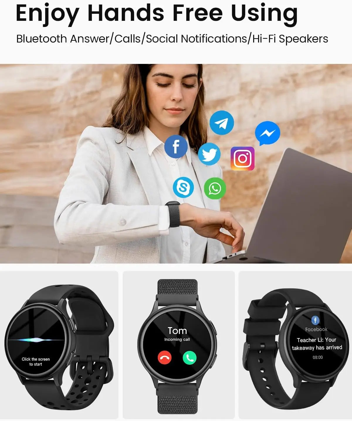 Smart Watch for Women – 1.27” HD Fitness Tracker with 400+ Watch Faces, Bluetooth Calls & Female Health Monitor (iPhone & Android)