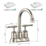 Brushed Nickel 4-Inch Centerset 2-Handle Faucet with Pop-Up Drain & 360° Swivel Spout
