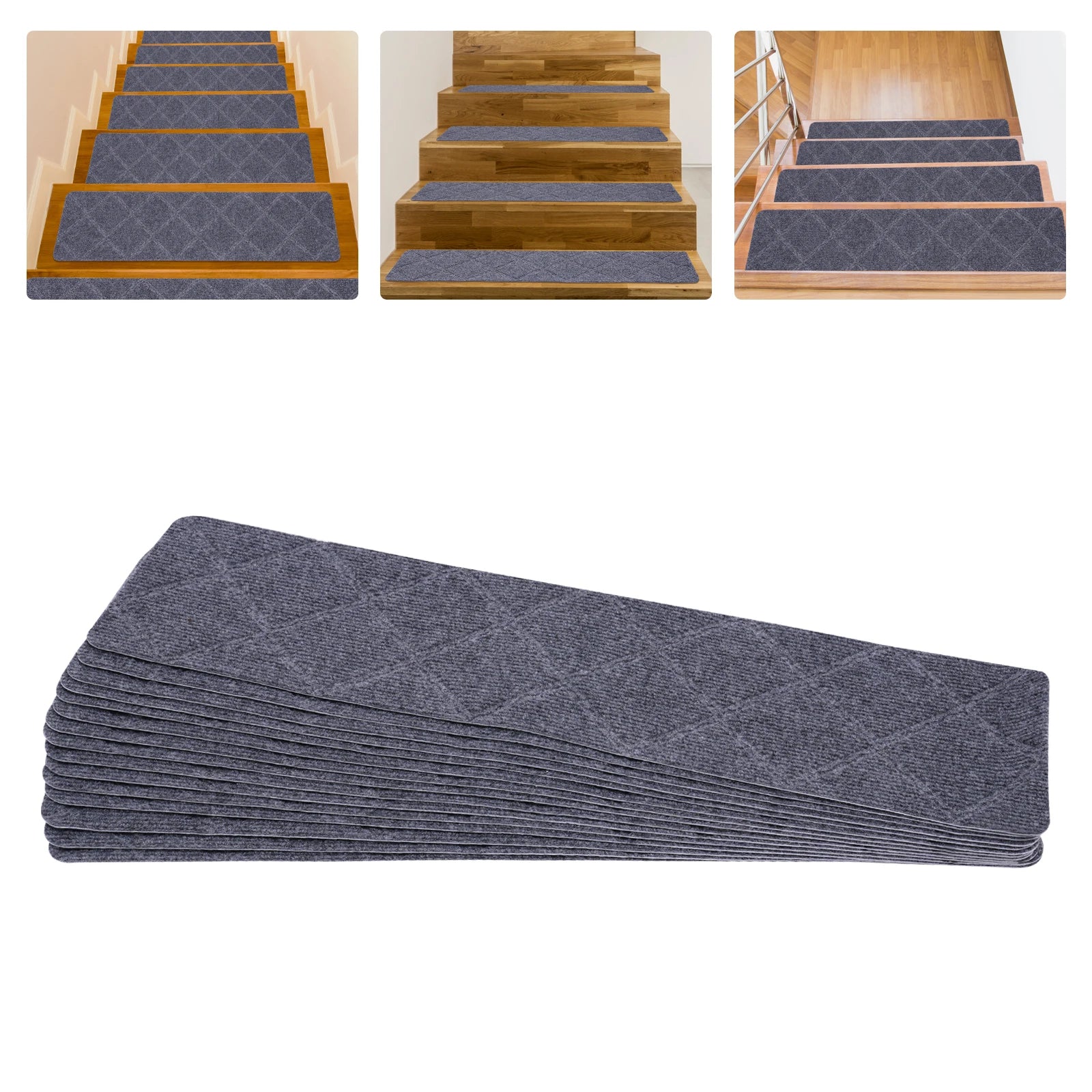 15-Pack Non-Slip Carpet Stair Treads – Washable Stair Runner Mats with Non-Skid Backing (8×30 Inches)