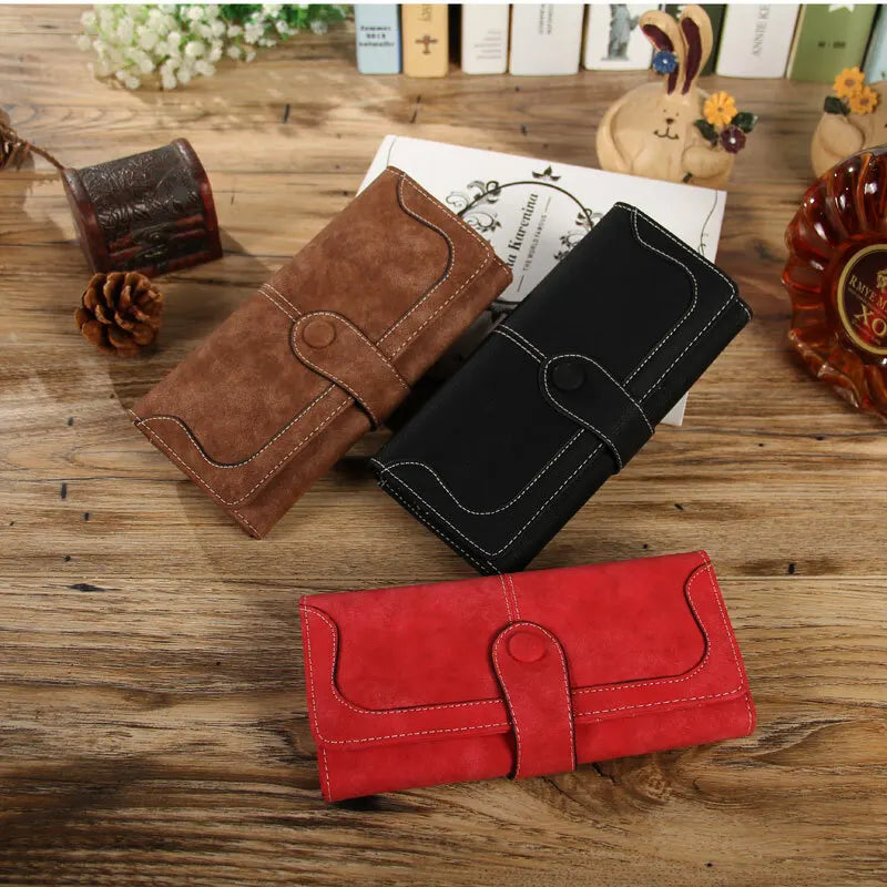Women’s Faux Suede Long Wallet – Folding Buckle Purse with Phone Pocket, Card Holder & Elegant Clutch Gift Bag