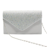 Women’s Satin Rhinestone Clutch – Elegant Evening Shoulder Bag with Thin Chain for Parties, Banquets & Weddings