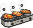 Triple Slow Cooker Buffet Server & Food Warmer – 3-Section Mini Pot with 3 Adjustable Temps & Glass Lids