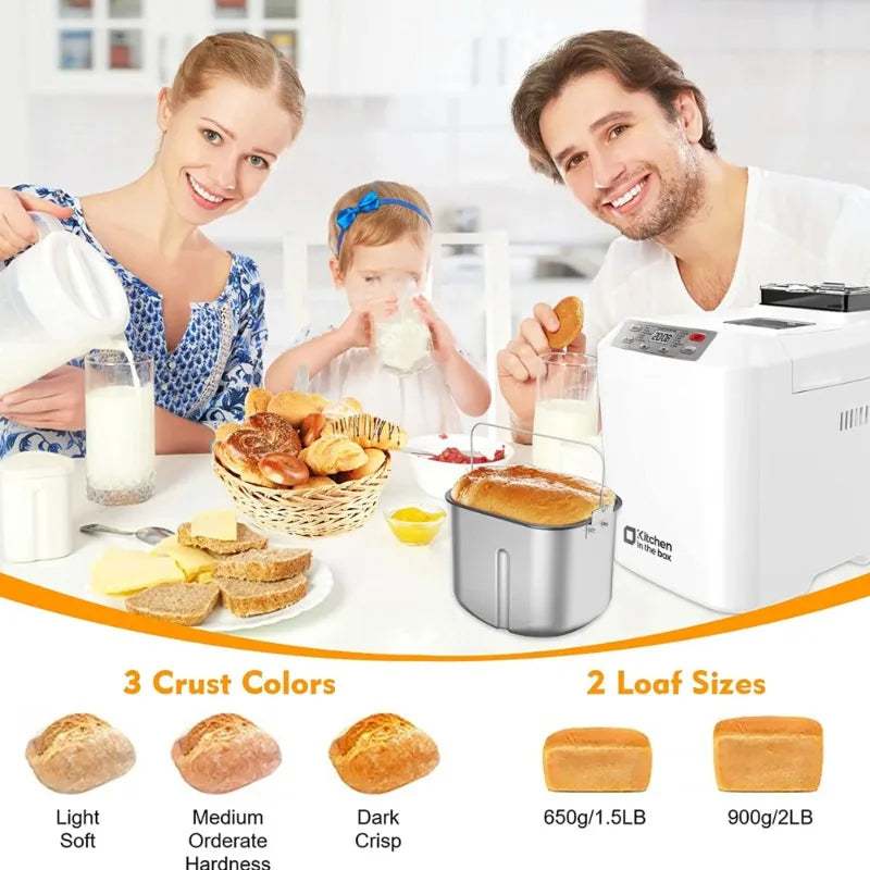 Kitchen in the Box 2LB Bread Machine – 12 Presets, Auto Fruit & Nut Dispenser, Gluten-Free Bread Maker