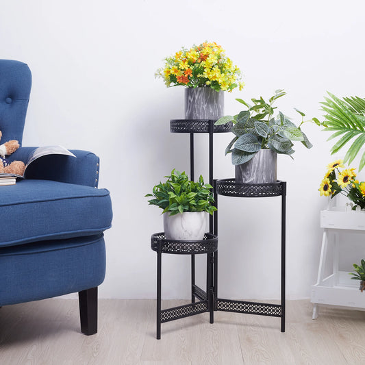 “Metal Flower Pot Rack Plant Stand – 3/4 Tier Garden Planter Corner Shelf for Indoor & Outdoor Storage & Display”