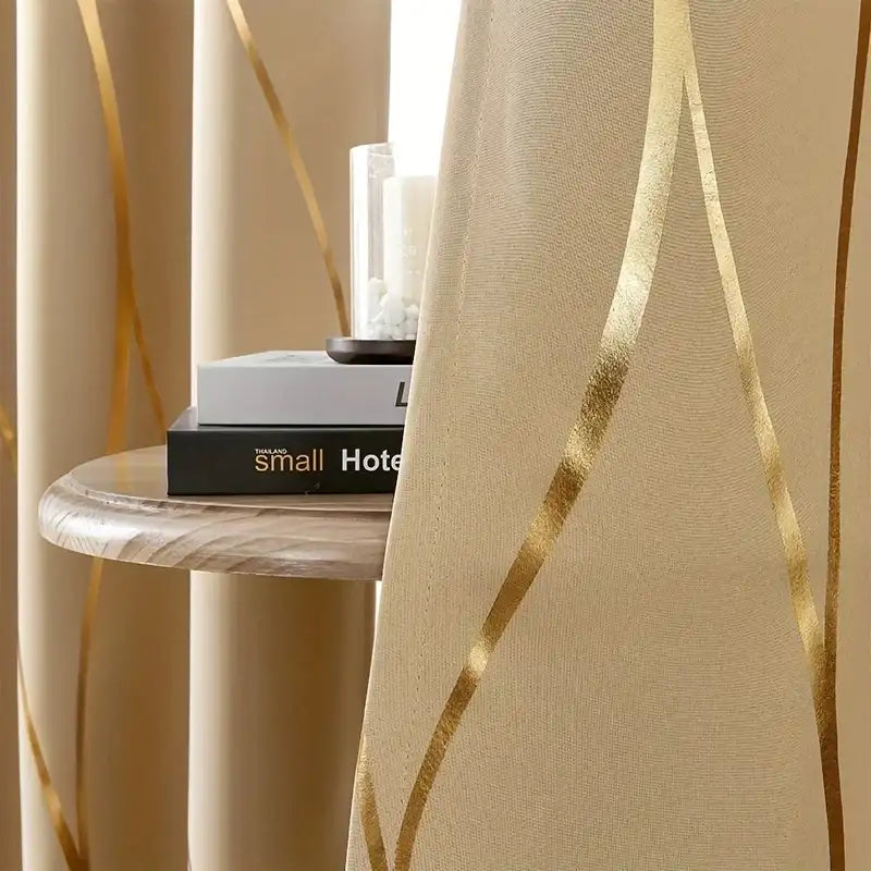 “2-Piece Golden Wave Blackout Curtains – Thermal Insulated Light-Filtering Drapes with Grommet Top for Living Room & Bedroom”
