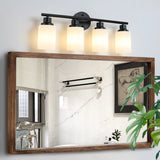 Modern Vanity Bathroom Mirror Light – 4/5/6 Lights, Frosted White Glass Lampshades with Black Iron Frame Contemporary Wall Sconce