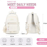Girls Aesthetic Backpack for School & College – Cute Beige Bookbag with Accessories