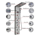 LED Light Rainfall Shower Panel System – Thermostatic Mixer Tap with Massage Jets & Digital Temperature Screen