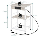 Bedside Table with Charging Station – 3-Tier Nightstand with USB Ports & Power Outlets, Side Table with Storage Rack for Bedroom & Living Room