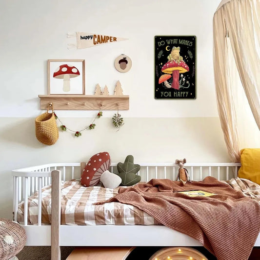 Funny Frog & Mushroom Metal Sign – Cute Cottagecore Wall Art for Bathroom, Kitchen & Bedroom | Forest-Inspired Home Décor