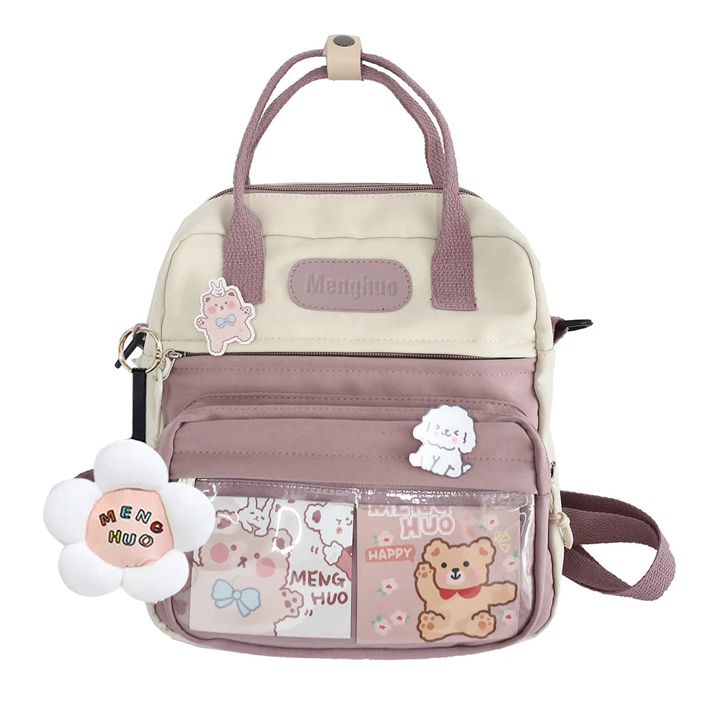 Kawaii School Backpack – Casual Fashion Student Rucksack with Cute Pins for Travel, Shopping & Outdoor Use