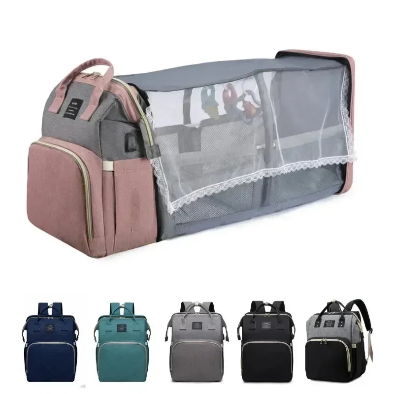 Portable Folding Crib Mommy Bag – Large-Capacity Travel Maternity Backpack for Baby Care