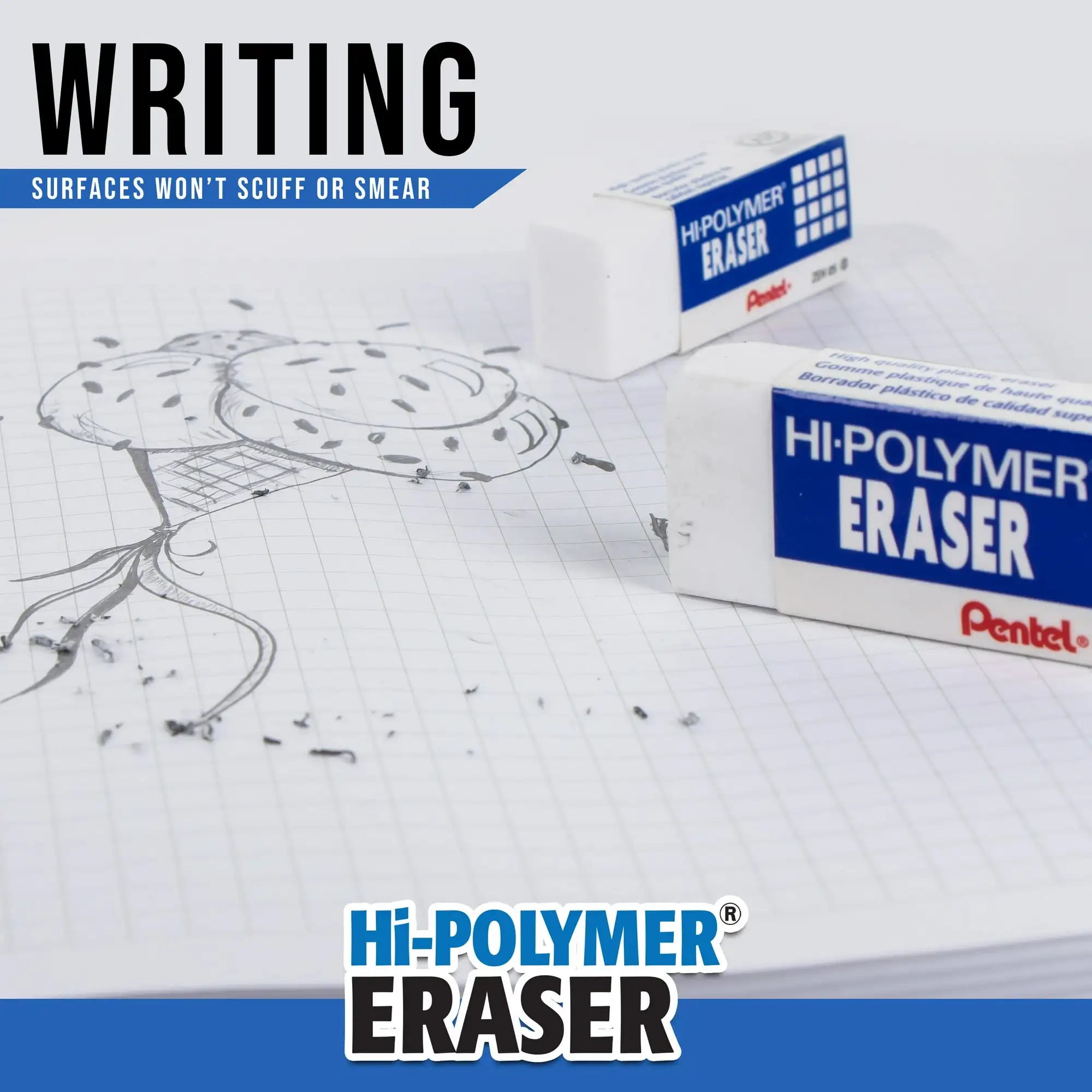 Pentel Hi-Polymer Block Erasers – Latex-Free White Erasers, Clean Precision (4-Pack)