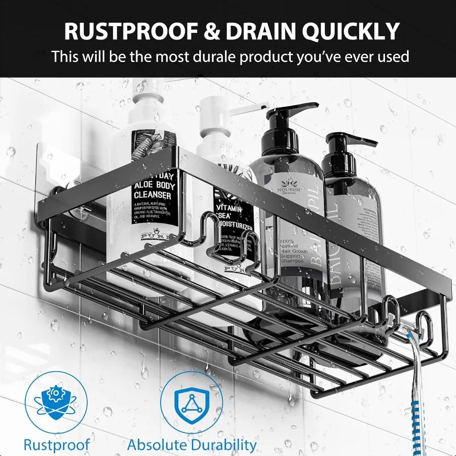 Adhesive No-Drill 5-Pack Corner Shower Caddy Set – Rustproof Stainless Wall-Mounted Organizer Shelves