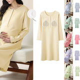Women’s Maternity Winter Pajama Dress – Cotton Long Sleeve Nursing Clothes with Front Opening, Casual Homewear