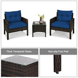 “3-Piece Rattan Patio Conversation Set – Outdoor Chairs & Table with Navy Cushions for Yard, Garden & Balcony”