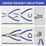 WORKPRO 4-Piece Snap Ring Pliers Set – 7" Internal & External Circlip Kit with Straight & Bent Jaw