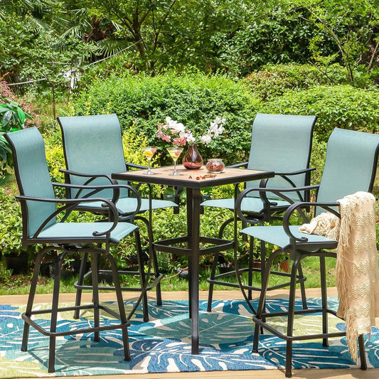 “5-Piece Outdoor High-Top Bar Set – Waterproof Bar-Height Table & 4 Chairs Bistro Patio Set in Light Blue”