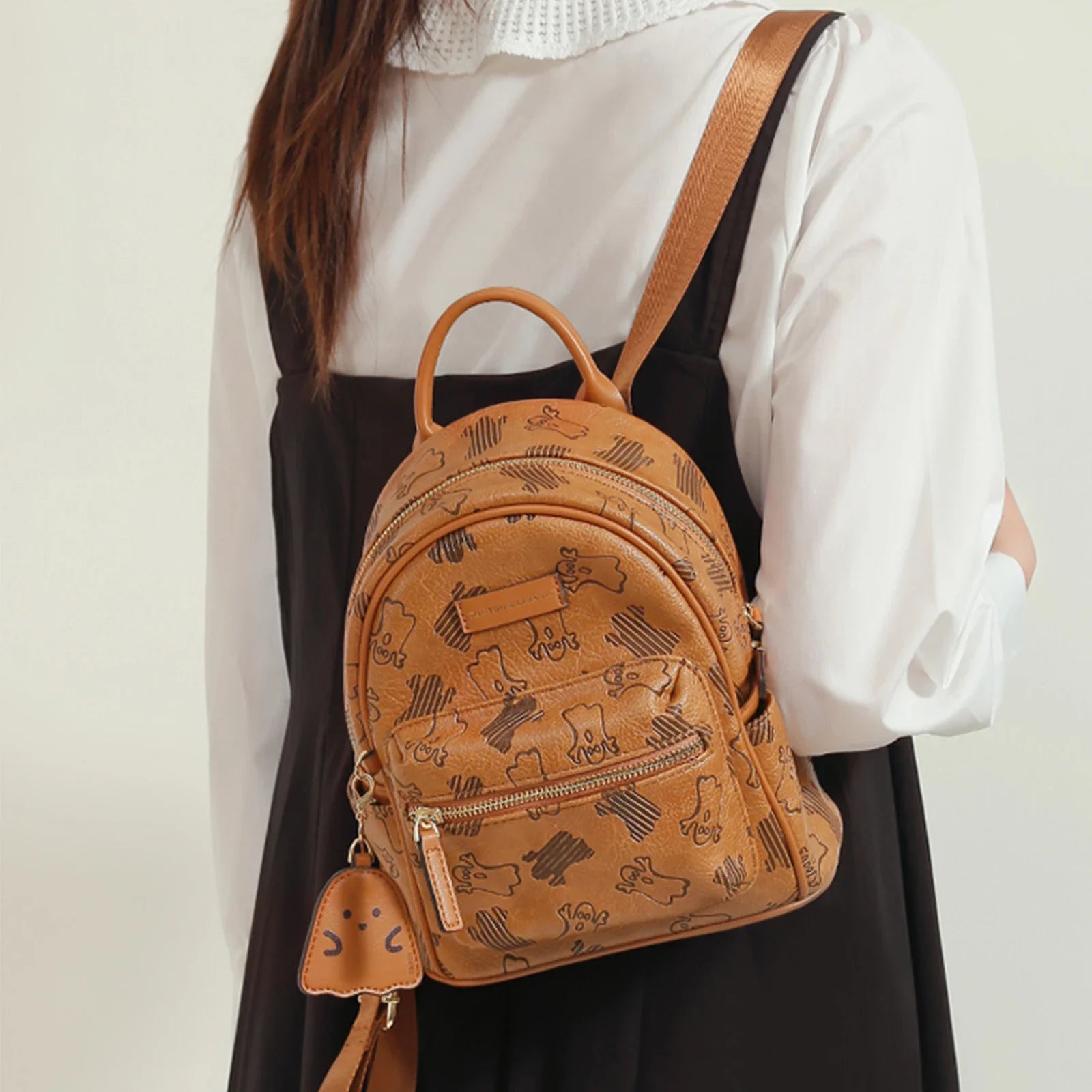 Toutou Brown Fashion Backpack for Women – Large Capacity Japanese & Korean Style Student Travel Bag