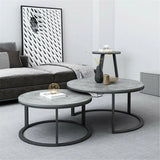 Set of 2 Real Marble Round Nesting Coffee Tables – Grey Accent Side Tables with Metal Legs & Waterproof Surface ☕⚪