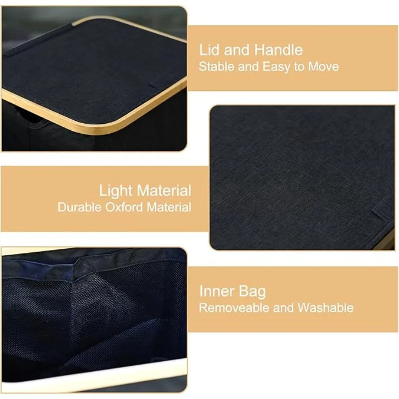 100 L Large Laundry Basket with Lid & Removable Inner Bag – Tall Freestanding Collapsible Hamper