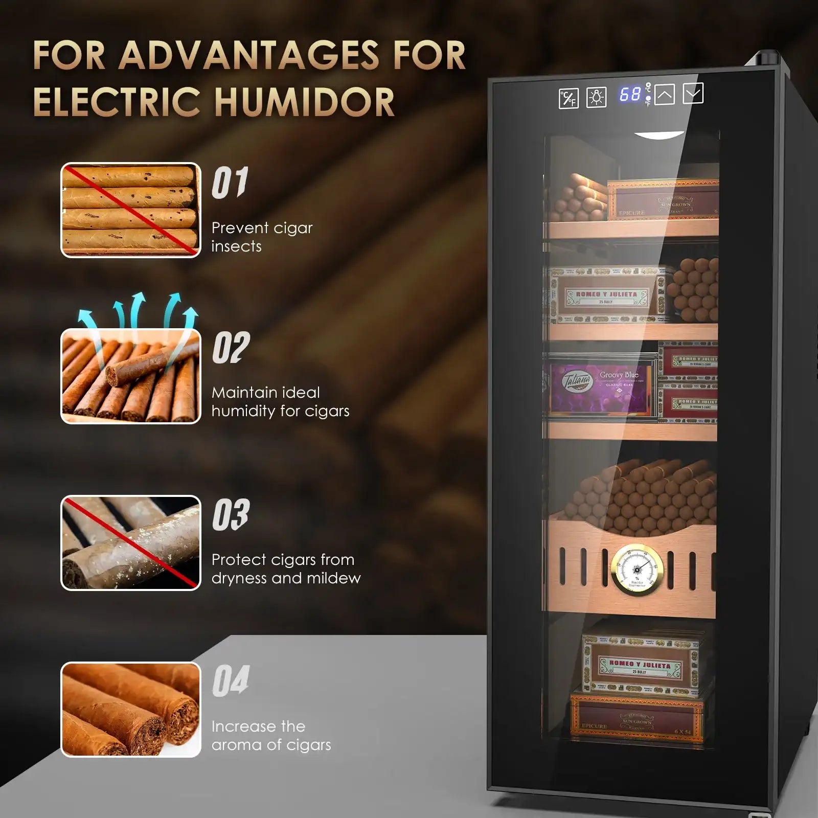 35L Electric Humidor Cabinet – 250 Count Cigar Storage with Cooling Temperature Control, Electric Cigar Fridge