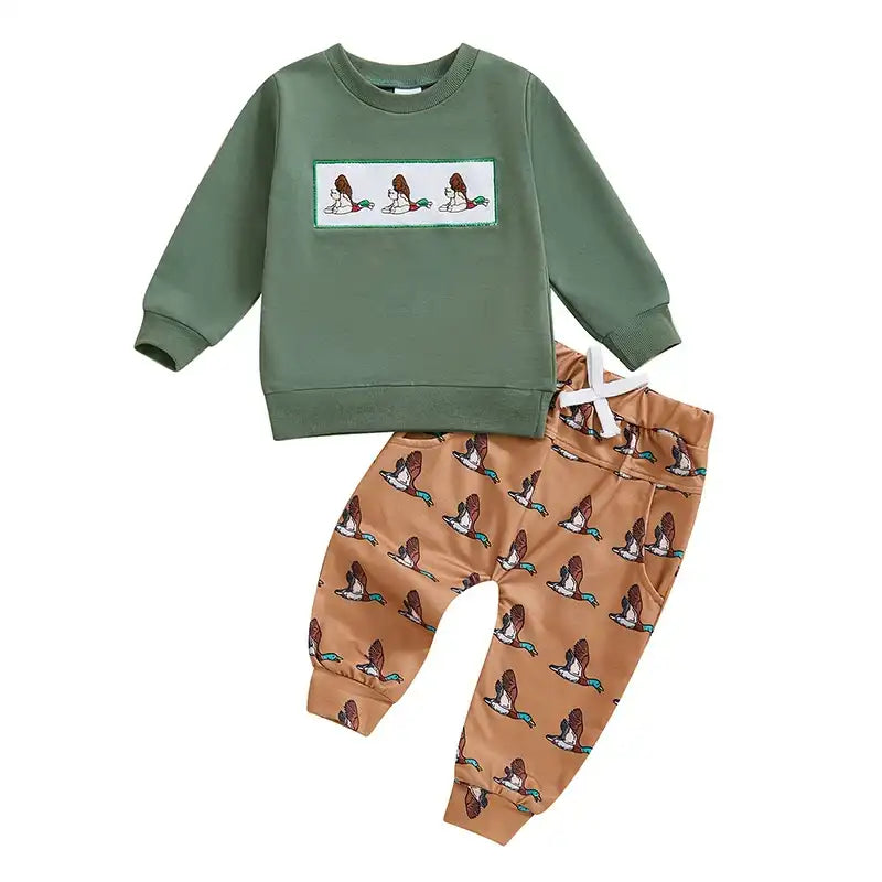 Wild Duck Embroidered 2-Piece Sweatshirt & Pants Set for Toddler Boys