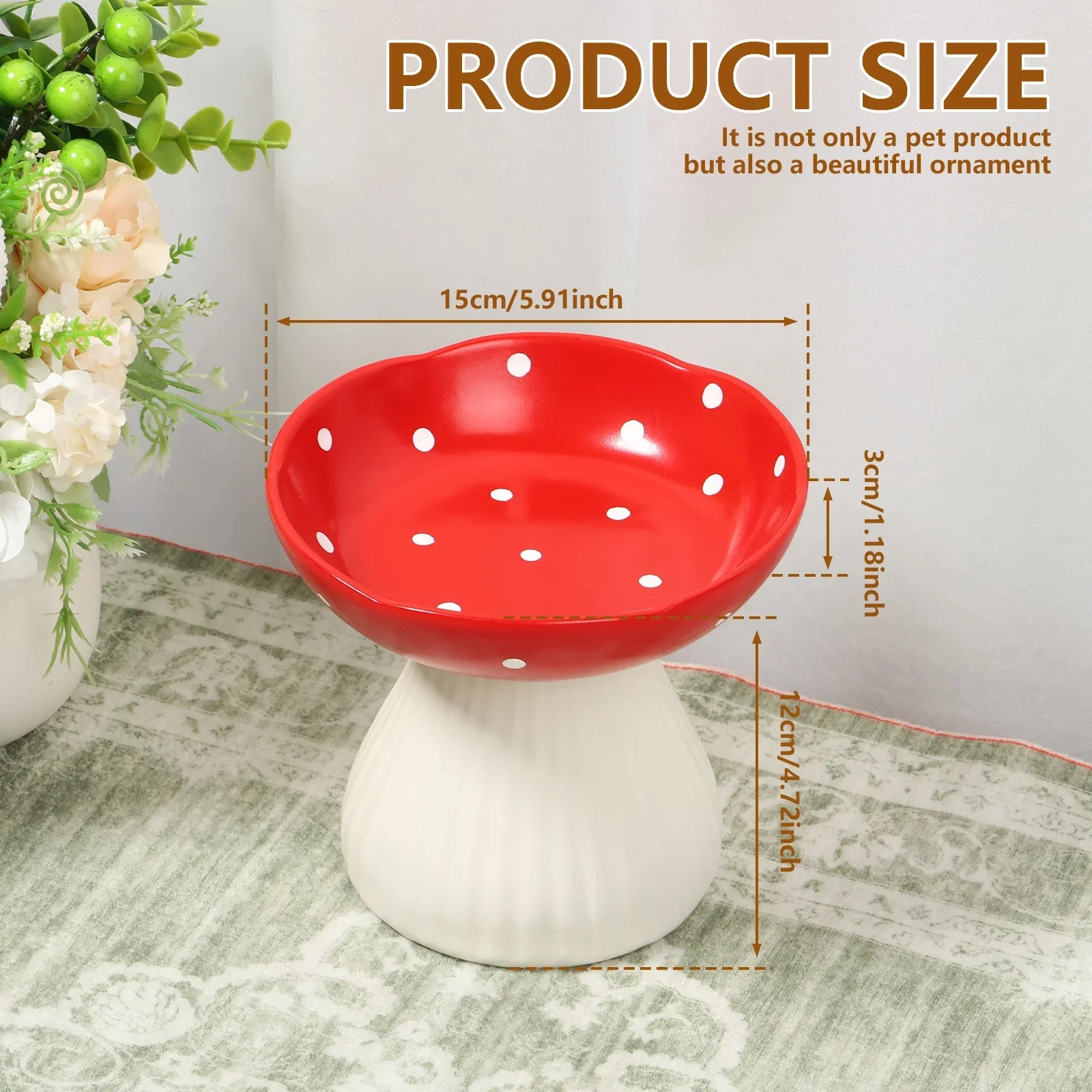 Mushroom Raised Cat Bowl – Elevated Food & Water Dish with Anti-Overturning Stand for Neck Protection