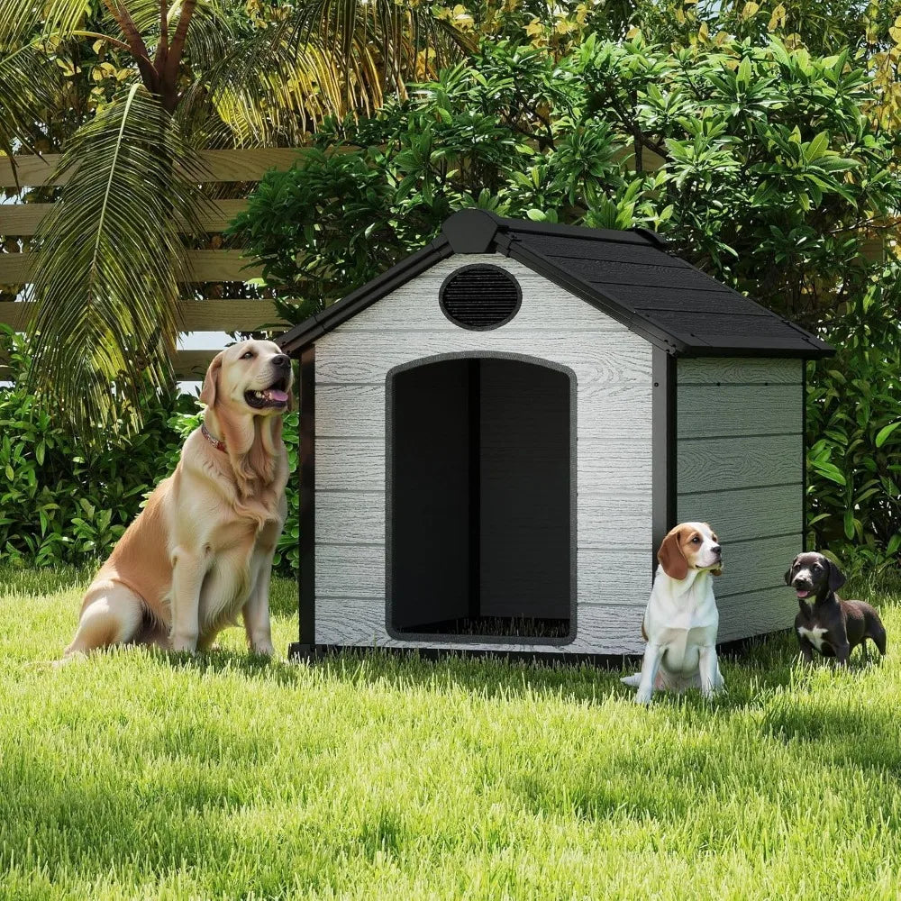 46" Large Outdoor Dog House – 3XL Insulated Igloo Kennel with Elevated Floor for 2 Big Dogs