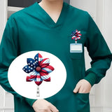 🇺🇸 4th of July Flower Badge Holder – Patriotic Retractable Badge Reel with Acrylic Design & Alligator Clip for ID Cards