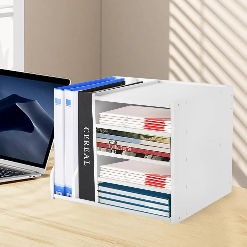 📂 Desktop File Holder Organizer – White PVC Desk File Organizer & Mail Sorter for Office, Home & School