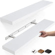 Set of 2 Floating Wall Shelves – Rustic Wood & White Finish for Bathroom, Bedroom, Kitchen & Office