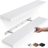 Set of 2 Floating Wall Shelves – Rustic Wood & White Finish for Bathroom, Bedroom, Kitchen & Office