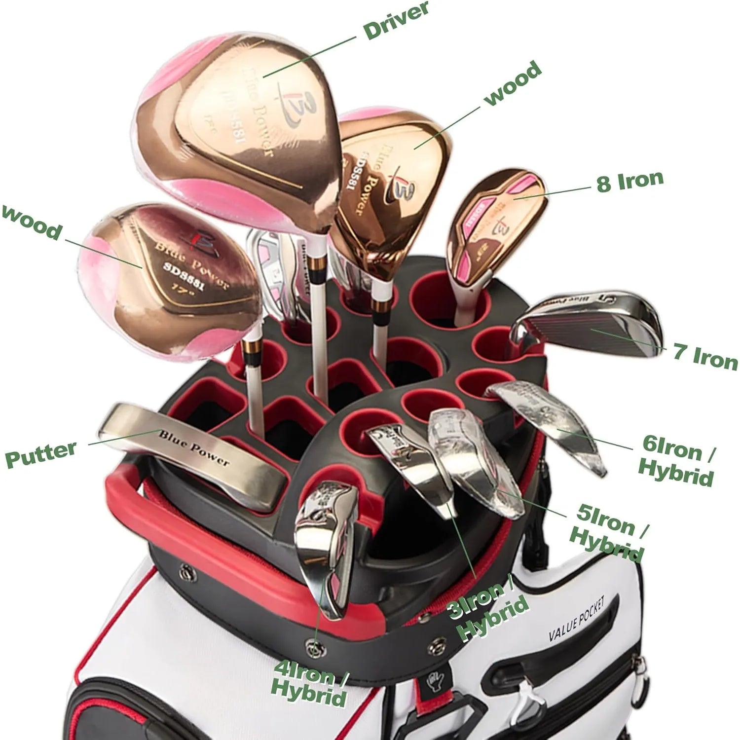 14-Way Golf Cart Bag – Premium Full-Length Divider Club Bag for Men with Magnetic Leather Pocket, Handles & Rain Cover
