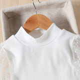 Girls Mesh Puff-Sleeve Turtleneck Top & PU Leather Pleated Skirt 2-Piece Set (Ages 1-6Y)