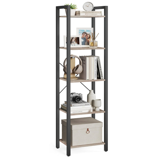 📚 VASAGLE 5-Tier Tall Bookshelf – Narrow Skinny Bookcase with Steel Frame for Living Room, Home Office & Study