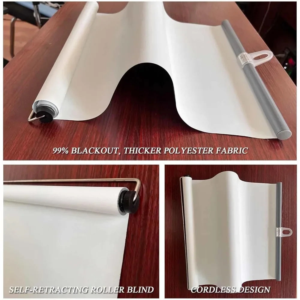 Portable Blackout Roller Blinds – Retractable Cordless Window Shades with Suction Cups & Sticky Hooks | Light-Blocking Curtains for Home & Travel